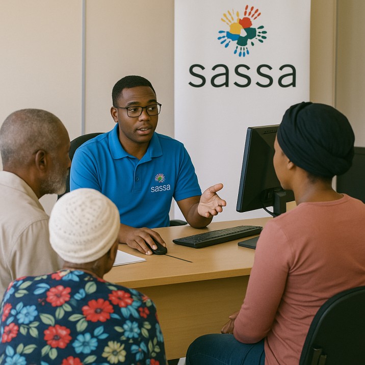 SASSA Grant: SASSA officer assisting people at an office