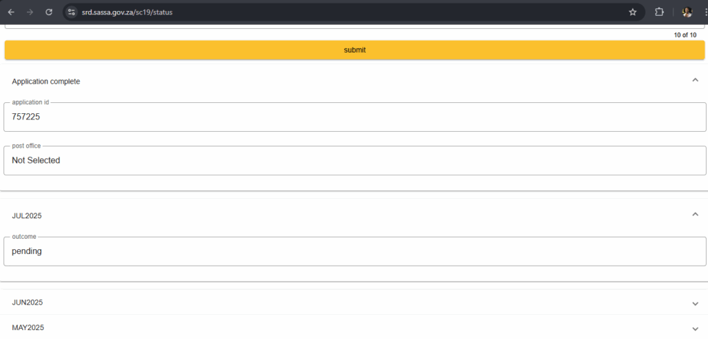 SASSA Status Check Payday: Screenshot of a sample SASSA status check showing the "Approved" status with and without a payment date