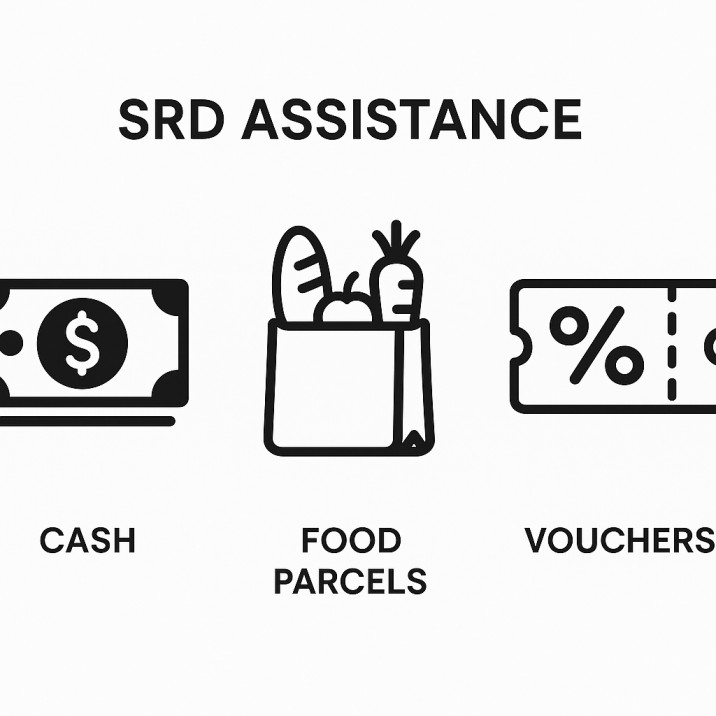 Social relief of distress: types of SRD assistance: cash | food parcels | vouchers