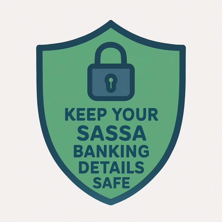 SASSA banking details A security shield icon or banner titled “Keep Your SASSA Banking Details Safe.”