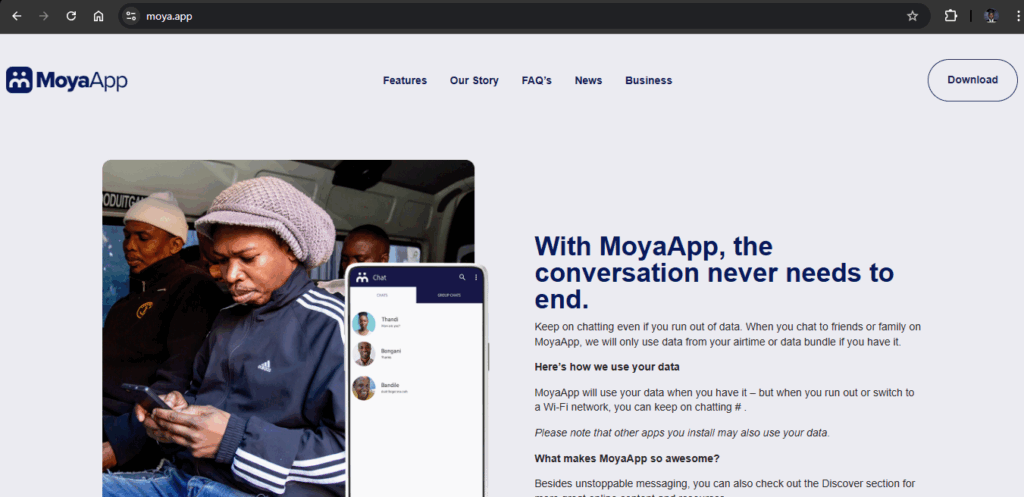 Moya App’s home screen