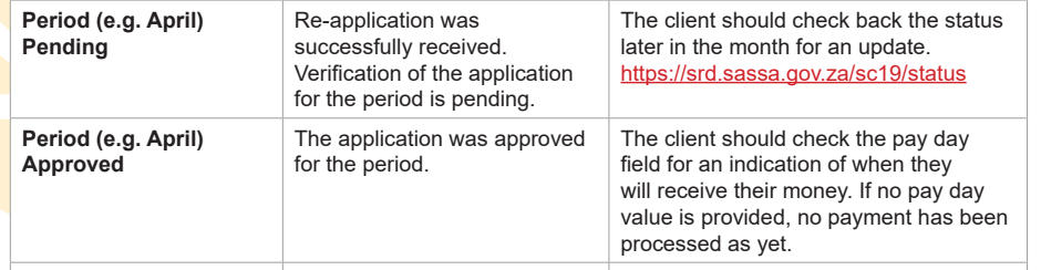 Sassa status message (e.g., “Pending” or “Approved”)