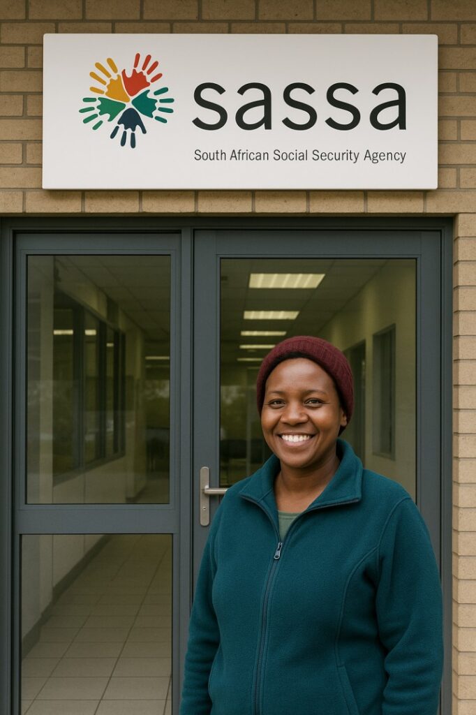 war veteran grant: A person standing outside or inside a SASSA office